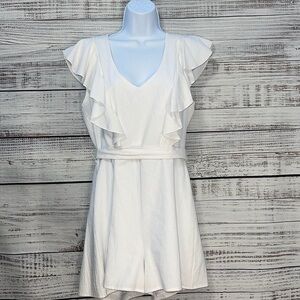 White Romper Shorts with Ruffles | Size Large